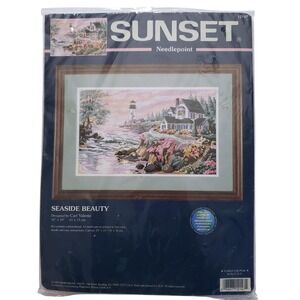 Sunset Needlepoint Kit Seaside Beauty Cottage Lighthouse 12147 Carl Valente 1999